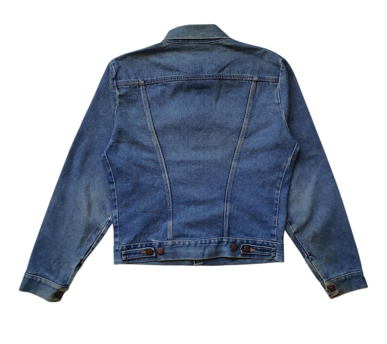 Vintage 70s WRANGLER 14 oz Denim Jacket size 38/M / 1970s Wrangler USA Trucker Biker Grunge Faded jeans Distressed Thrashed Western Jacket image 2