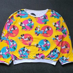 Vintage Mickey Mouse 1990s Reversible Sweatshirt One Size / Rare 90s Walt Disney Cartoon All Over Print sweater pullover