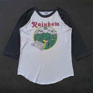Vintage RAINBOW 1981 World Tour Difficult to Cure Concert Raglan T shirt size M / Rare 80s Ritchie Blackmore&#39;s Heavy Metal Hard Rock tee