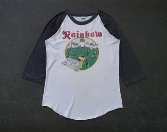 Vintage RAINBOW 1981 World Tour Difficult to Cure Concert Raglan T shirt size M / Rare 80s Ritchie Blackmore's Heavy Metal Hard Rock tee