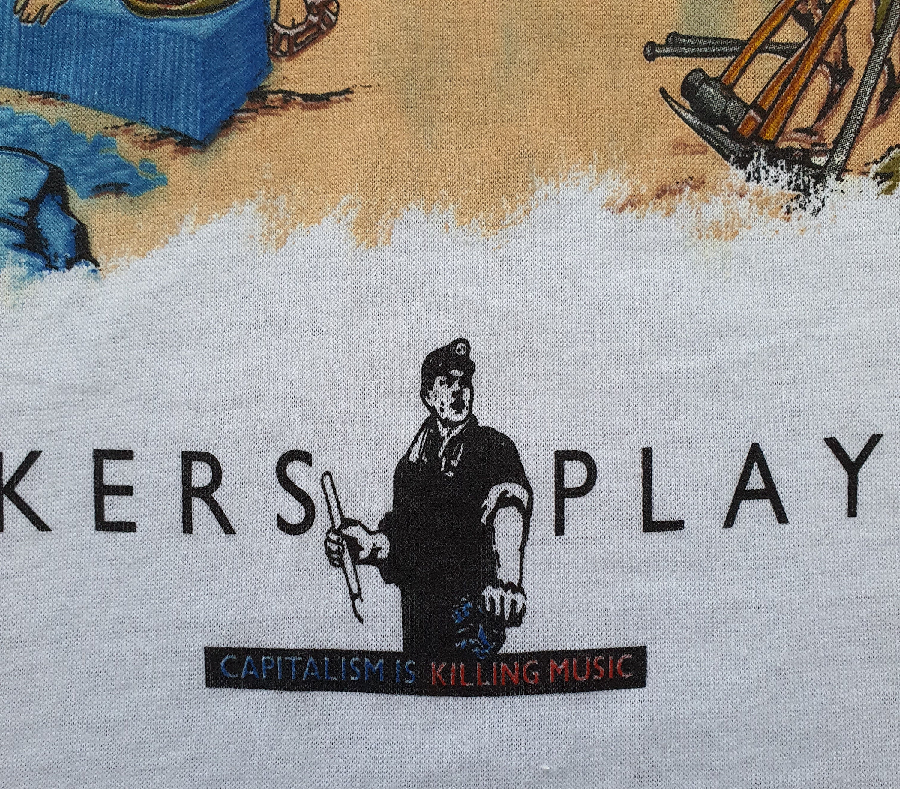 1988　ビリーブラッグ「ワーカーズプレイタイム」ゴー!ディスクツアーTシャツL Vintage Billy Bragg 