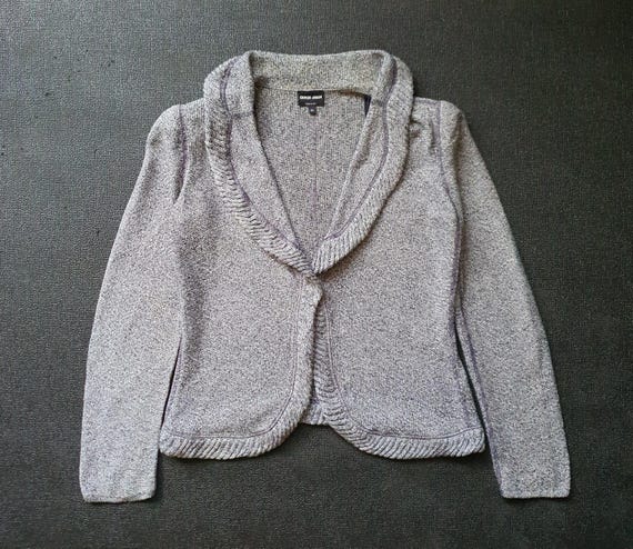 Giorgio Armani, Giorgio Armani Women's Cardigan knit sweater size Italy 44 / Fashion Designer Gray ladies Shawl Collar Top