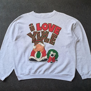 Vintage jaren 90 Ziggy and Fuzz I Love Yule kerstsweater maat M-L / 1994 gelijknamige klassieke Amerikaanse strip cartoon trui ronde hals