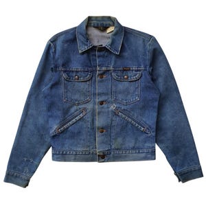 Vintage 70s WRANGLER 14 oz Denim Jacket size 38/M / 1970s Wrangler USA Trucker Biker Grunge Faded jeans Distressed Thrashed Western Jacket image 1