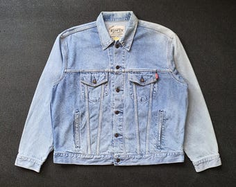 Vintage 90s EDWIN Denim Jacket size L to XL / 1990s Edwin Classic Japan Denim Trucker Biker Grunge Faded jeans Distressed Western Jacket