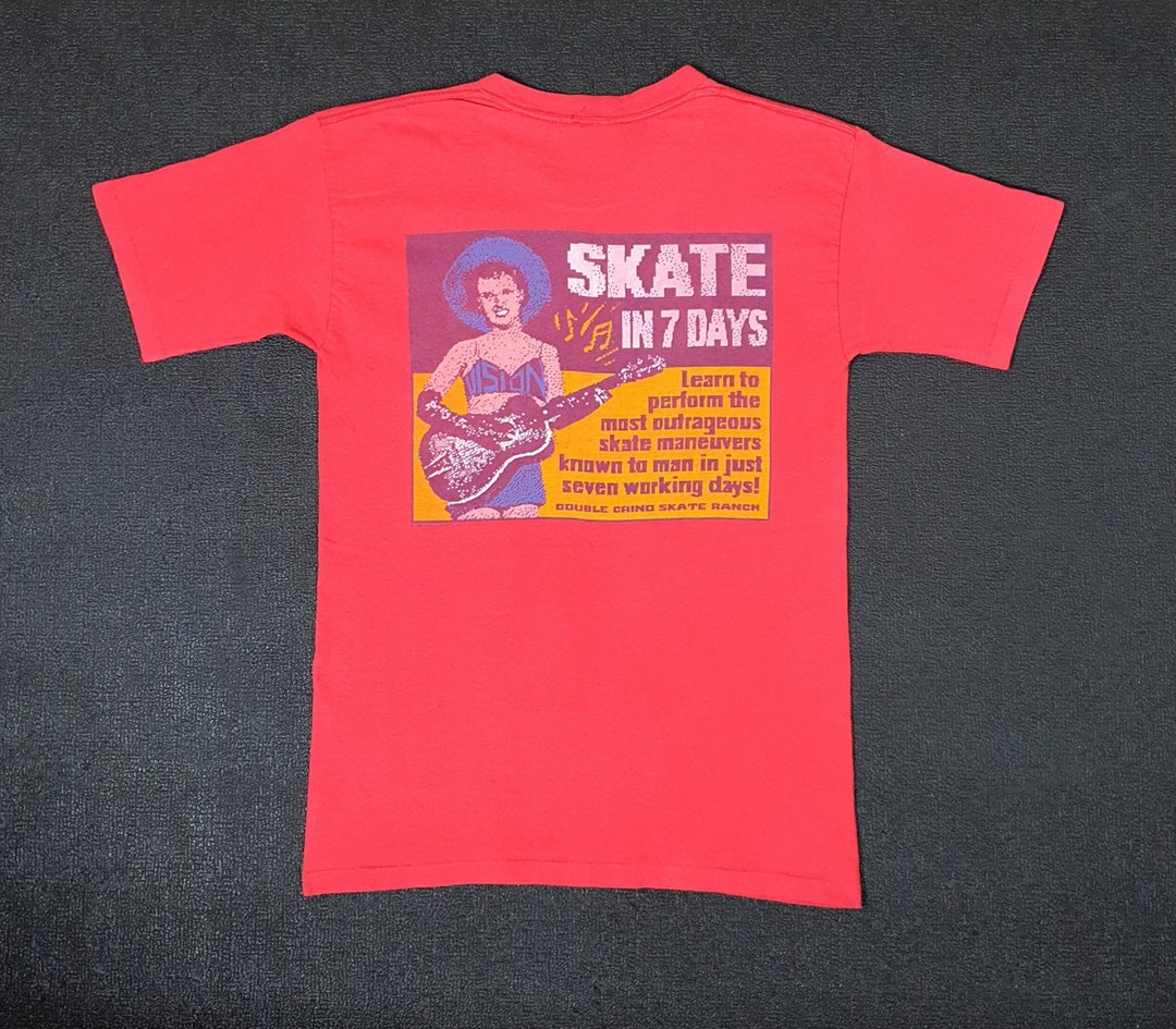 80s USA made Vintage VISION Vision skate T-shirt white L