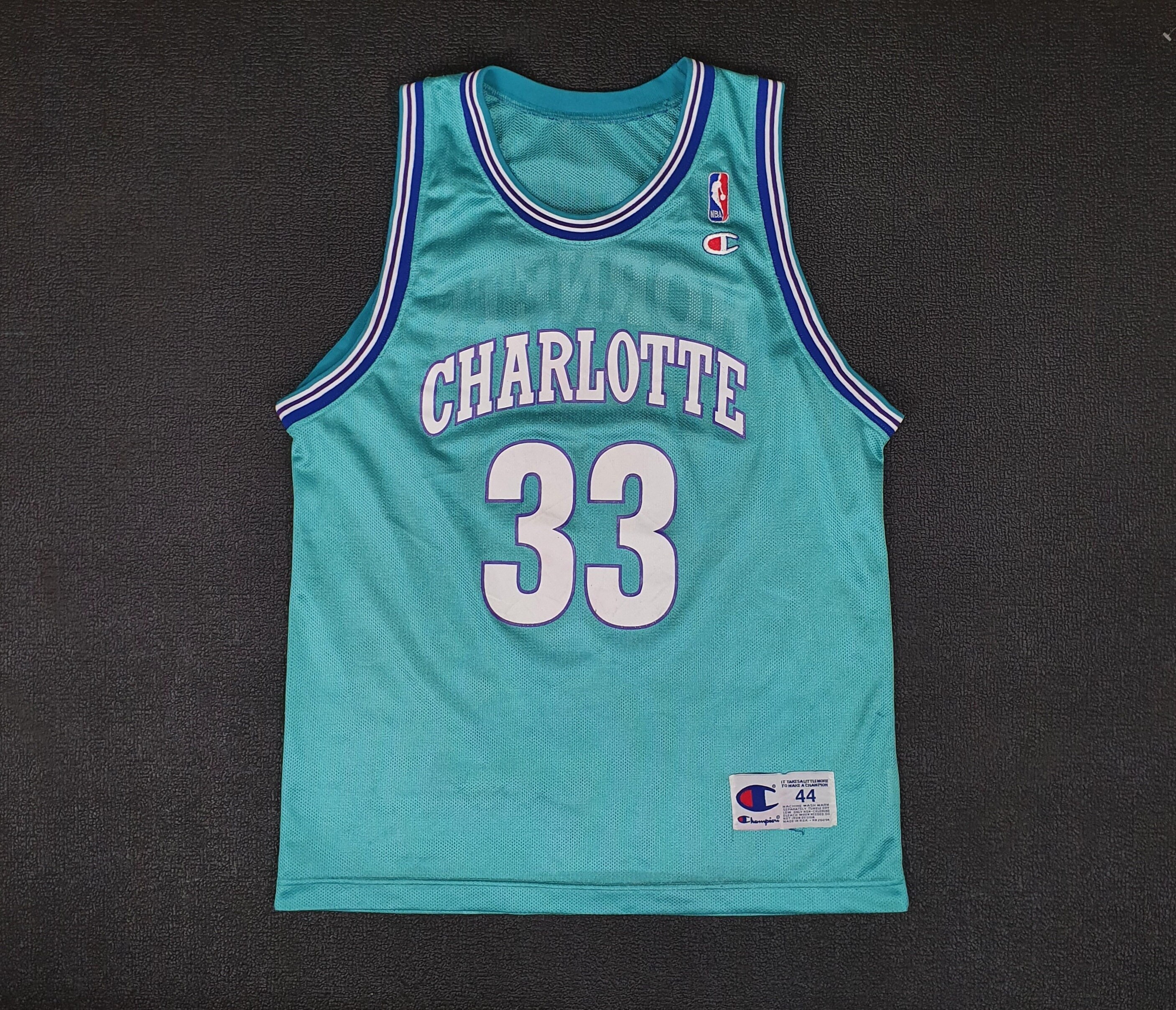 Size 44 Vintage 90s Champion A. Mourning 33 Charlotte Hornets