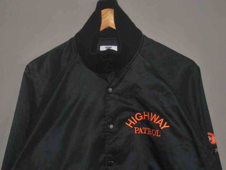 Vintage DESCENTE 90s Japanese Highway Patrol varsity Jacket size S-M 80s 90s Japan patrol Police Baseball Satin Jacket