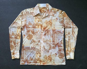 Vintage 70er Jahre Van Heusen Vanafit Button Up Shirt Größe Medium / 1970er Jahre Mod Revival Rockabilly Mode Disco psychedelic