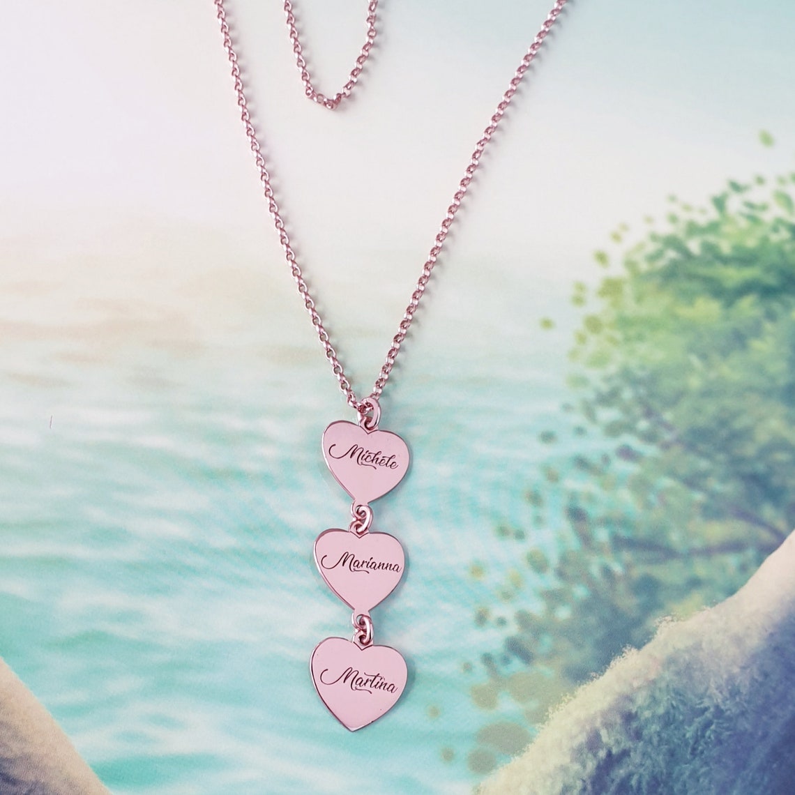 Necklace Hearts Pendants With Engravings Etsy UK