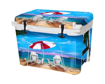 Vinyl Skin fits RTIC Brand (Cooler Is Not Included) Wrap Decal Sticker - FULL Kit - Exotic Vacation Design  | Peel & Stick | Beach Umbrella
