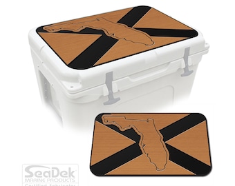 Yeti Tundra Cooler Pad – SeaDek Eva Foam Mat 6mm, Peel & Stick Non Slip Pad, Dual Layer Comfort Pad, Florida Flag 2 Design T/B, Made in USA