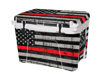 Vinyl Cooler Wrap fits YETI Tundra (Cooler Not Included) Skin Decal Sticker Easy to Install - Peel & Stick - Full - Redline Flag