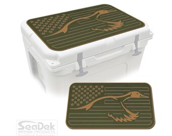 Yeti Tundra Cooler Pad – SeaDek Eva Foam Mat 6mm, Peel & Stick Non Slip Traction Pad, Dual Layer, US Flag Duck Design OG/T, Made in USA