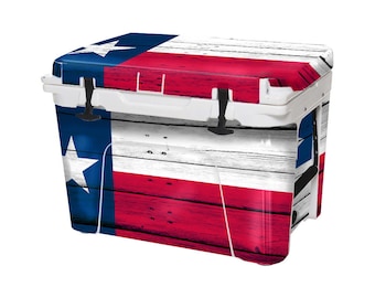 Vinyl Cooler Wrap fits YETI Tundra (Cooler Not Included) Skin Decal Sticker Easy to Install Peel & Stick -Full - Texas State Flag Patriotic