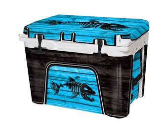 USATuff (Cooler Not Included) 65QT YETI Tundra Cooler Wrap Graphic - FULL Kit - Bonefish Blue Wood
