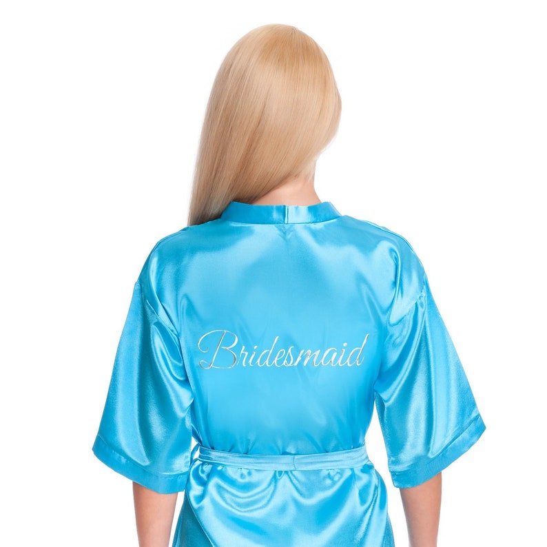 Bride robe Maid of Honor robe Personalized robes Bridesmaid robes with Silver Embroidery Flower Girl Cyan blue robes for bridesmaids