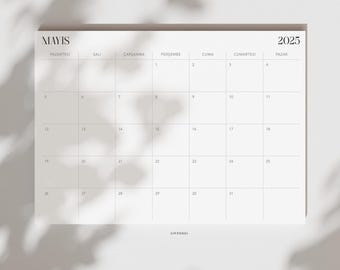 2025 Digital Monthly Calendar | 12 Months | 2025 Minimalist Calendar | A4 | Instant Download | Turkish with & without holidays. Printable