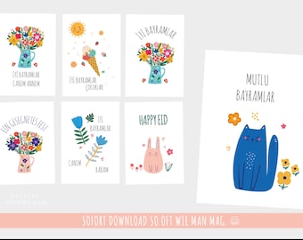 8 x beautiful digital Bayram cards DOWNLOAD | Eid | Gifts | hediye | Anne Baba