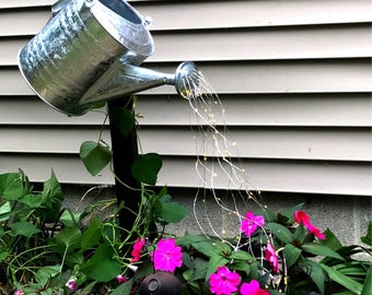 Lighted watering can-fairy lights watering can-light up garden decor-metal watering can-fairy lights-watering can lights-Father's Day gift