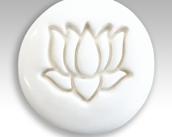 Handmade White Lotus Flower Symbol: Earthenware Clay Meditation Stone
