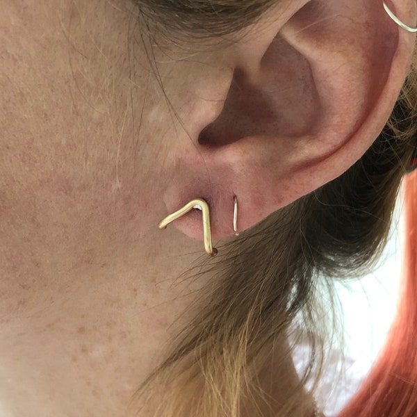 Triangle earlobe Hugging stud earring set in brass, copper or sterling silver