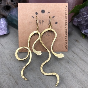 Asymmetrical snake statement earrings , serpent earrings in brass or sterling silver