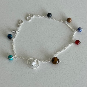 Sterling Silver Solar System Bracelet: Gemstone Planet Chain
