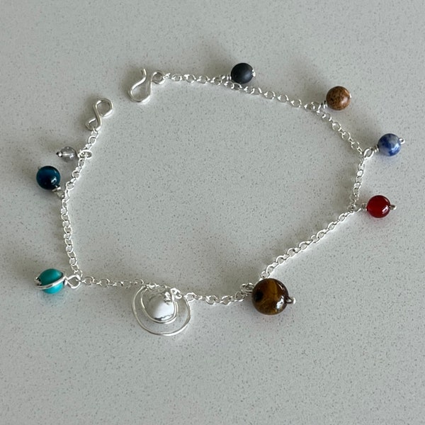 Solar system chain bracelet in .925 sterling silver, crystal planet bracelet , space bracelet