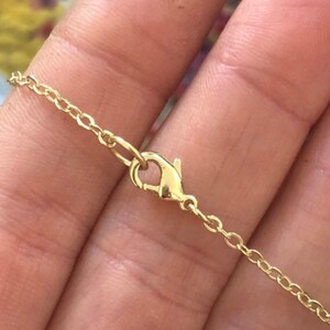 May include: A gold chain necklace with a lobster clasp closure.