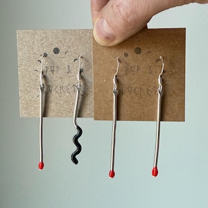 Asymmetrical Matchstick Earrings: Sterling Silver, Hand-Painted Resin