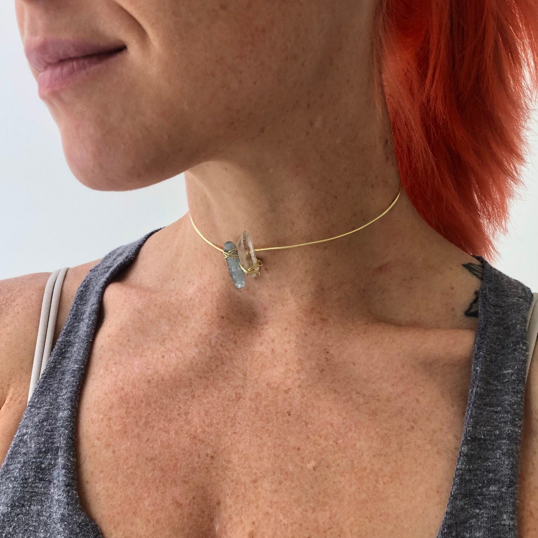 Blue Kyanite and Quartz Throat Chakra Cuff Choker Necklace Etsy