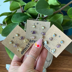 Anxiety crystal stud earring set in brass, copper or sterling silver