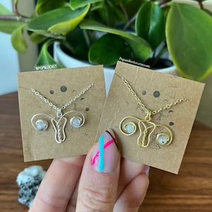 Uterus necklace, moonstone necklace, feminist jewelry, womens rights jewelry