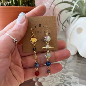 Crystal Planet Earrings: Brass Solar System Jewelry