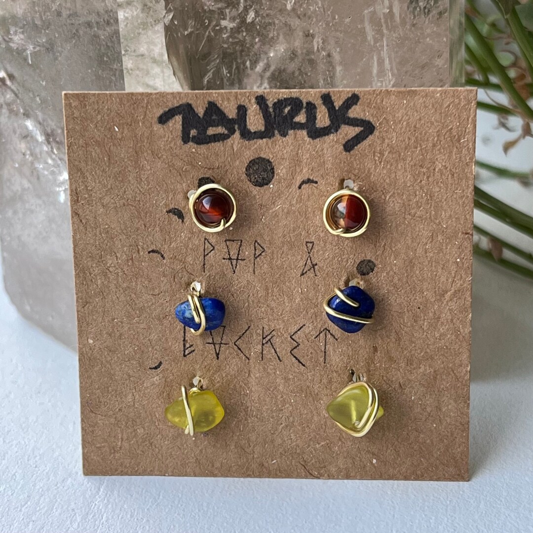 Taurus Zodiac Healing Crystal Stud Earring Set in Sterling Silver