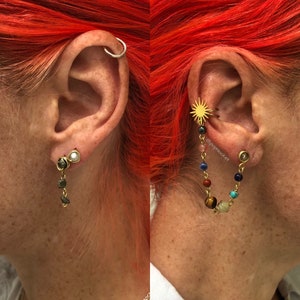 Solar system asymmetrical ear cuff earring set with asteroid belt and moon stud earrings