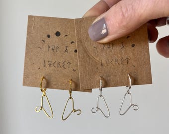 Womens rights Clothes hanger hoop hugging earrings in gold or sterling silver