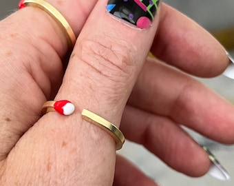 Adjustable Brass Matchstick Ring: Enamel Tip, Fire Sign Ring