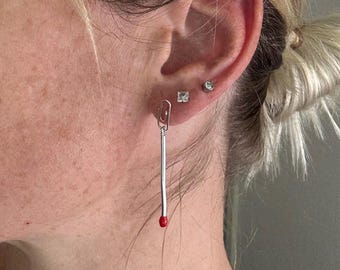 Matchstick Earrings: Sterling Silver Paperclip Studs, Hand-Painted
