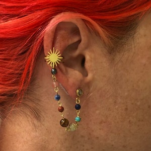 Asymmetrical Solar system ear cuff stud earring set