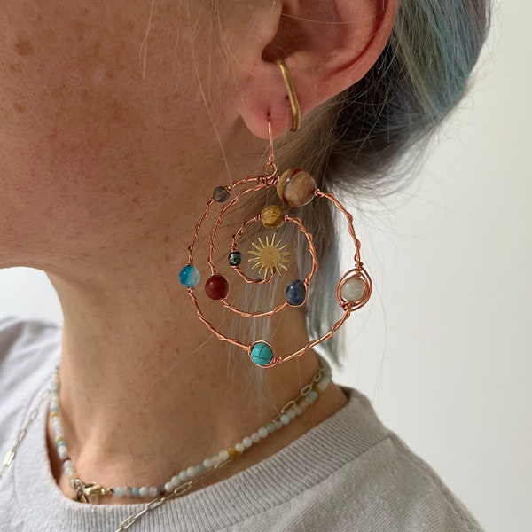 Solar system crystal statement earrings, large in brass, copper or sterling silver