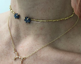 Blue kyanite throat chakra choker in brass, copper or sterling silver