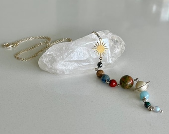Crystal Solar System Necklace: Sterling Silver Planet Charm