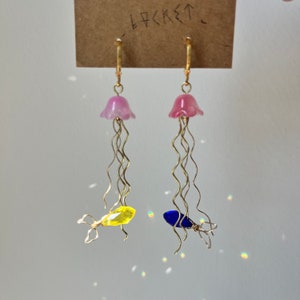 Handcrafted Jellyfish Prism Fish Earrings: Hypoallergenic Dangle Earrings