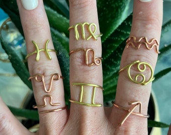 Rustic Zodiac Sign Ring: Minimalist Astrology Jewelry