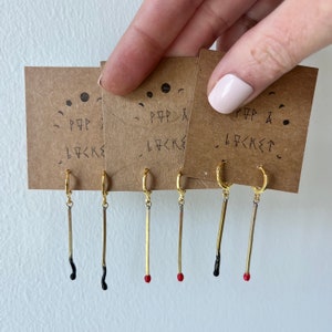 Asymmetrical Brass Matchstick Earrings: Gold Plated Huggies