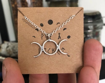 triple moon goddess necklace in sterling silver