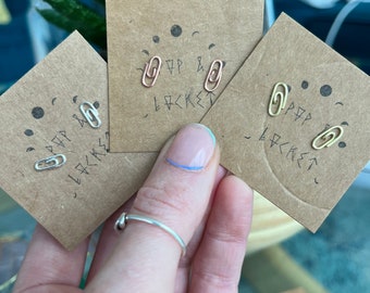 Paperclip stud earrings in brass, copper or sterling silver