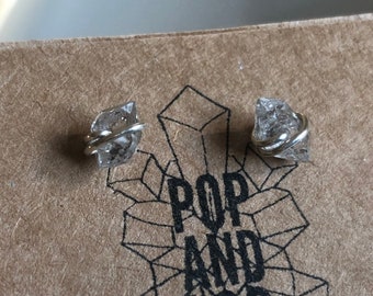 Herkimer diamond stud earrings in sterling silver or brass